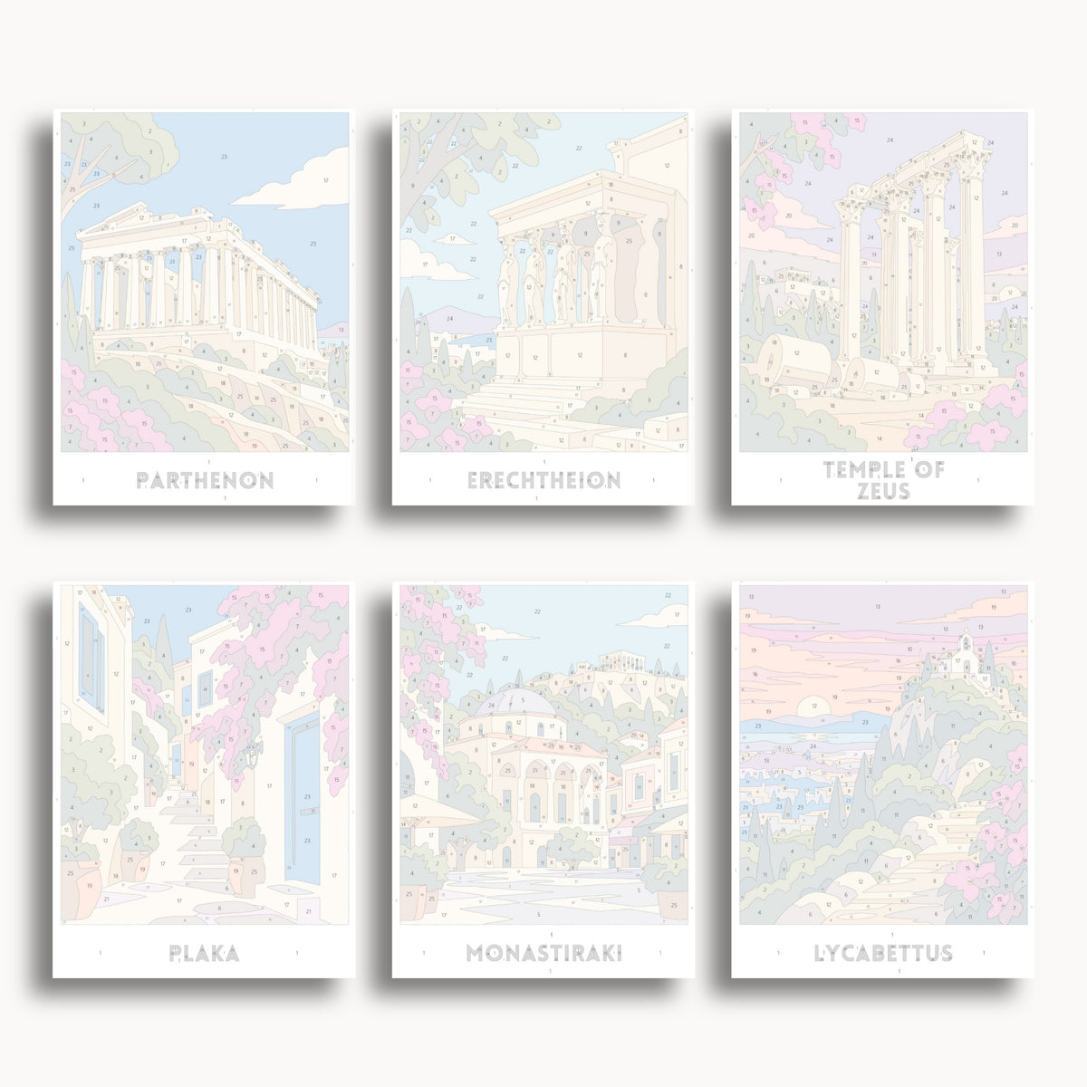 Athens travel poster mini paint by numbers collection