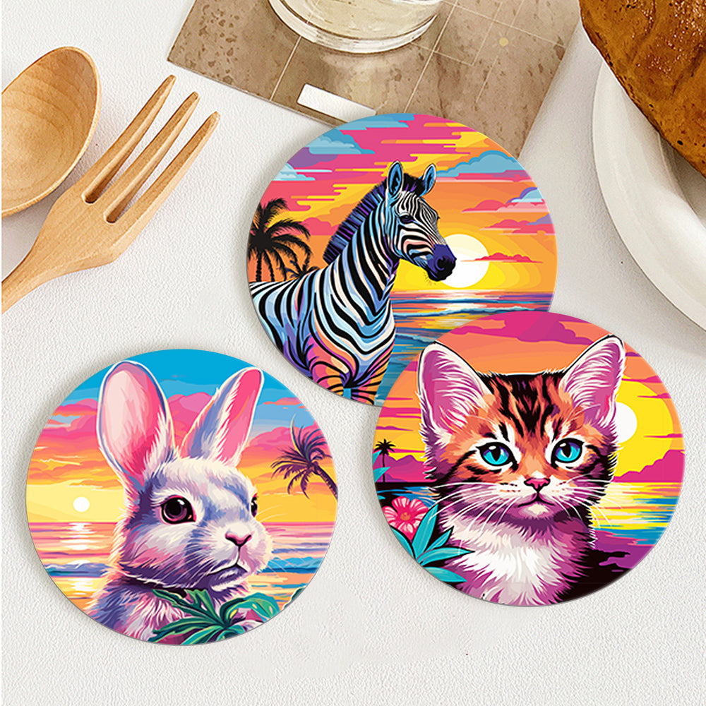 Fun tropical drinks painting kit, six cocktails on numbered canvas for colorful home decor.
