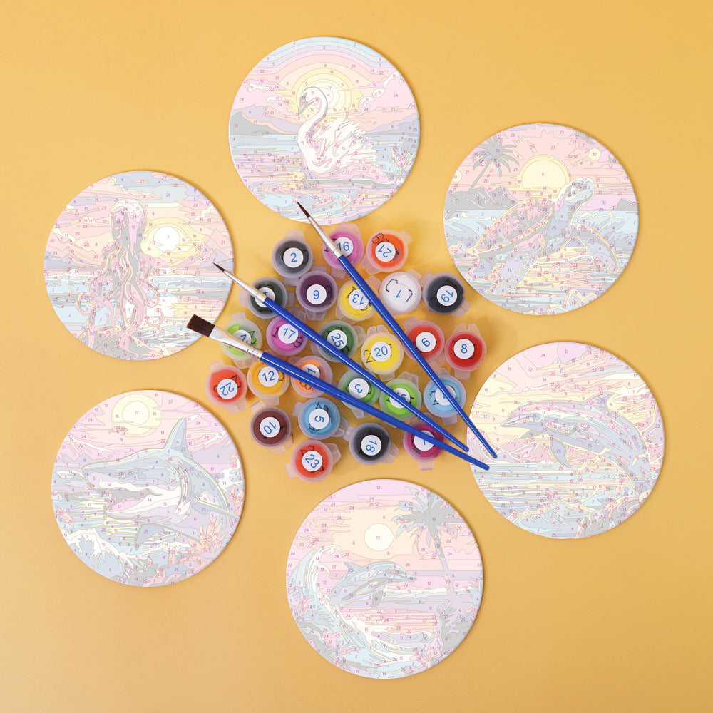 Seaside paint by numbers canvas set featuring Ocean Glow wall art.