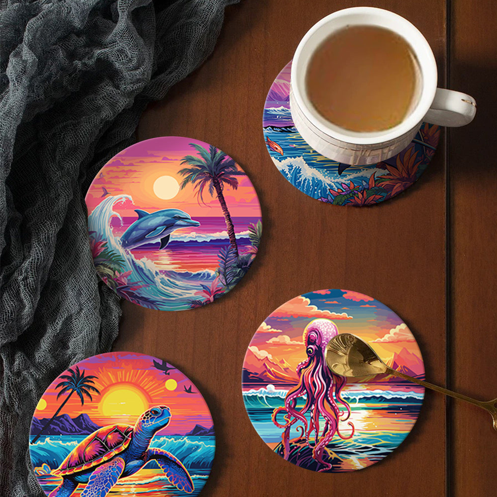 Beach sunset paint by numbers kit, Ocean Glow coastal wall decor.