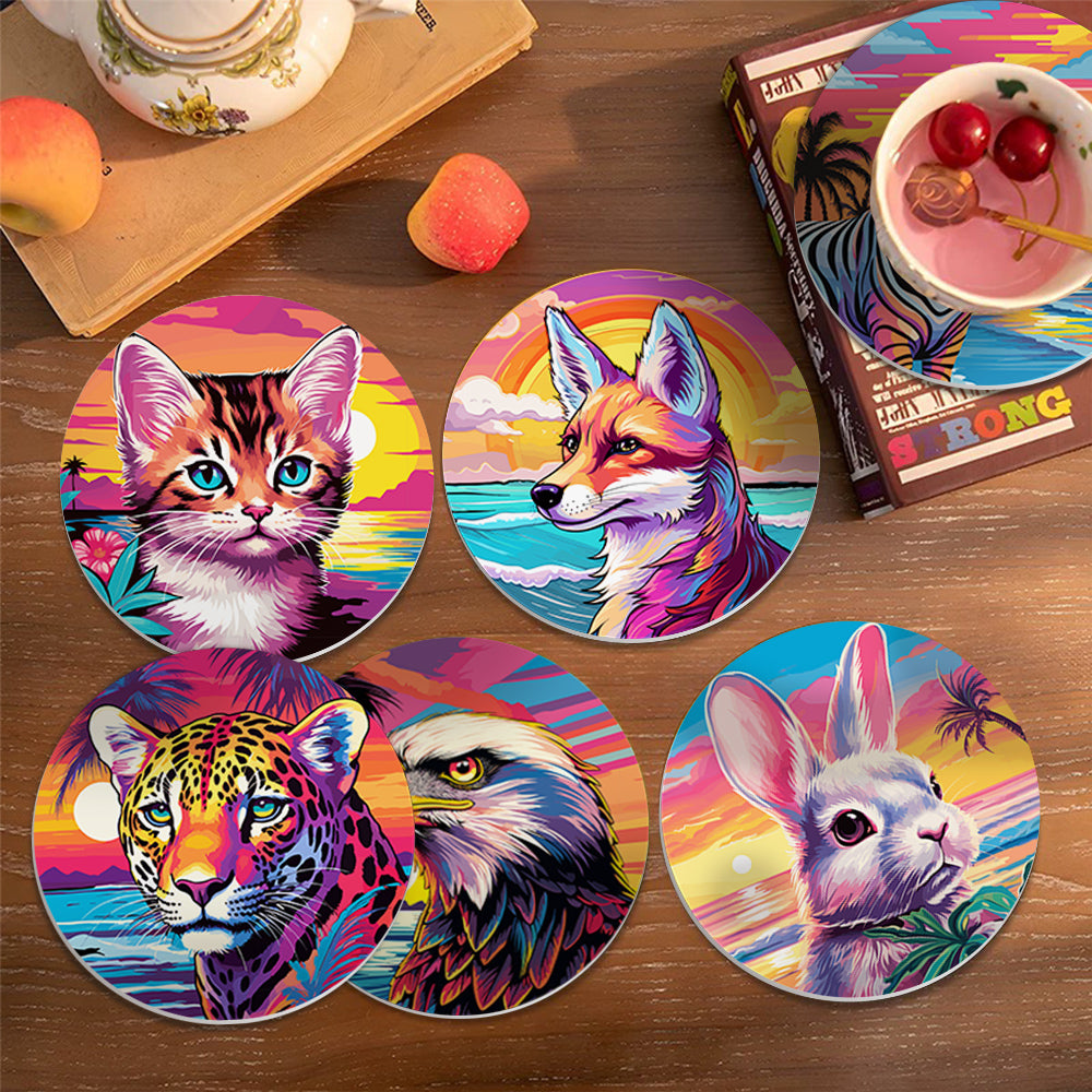 Tropical cocktail paint by numbers kit featuring six colorful drink paintings for DIY wall art.