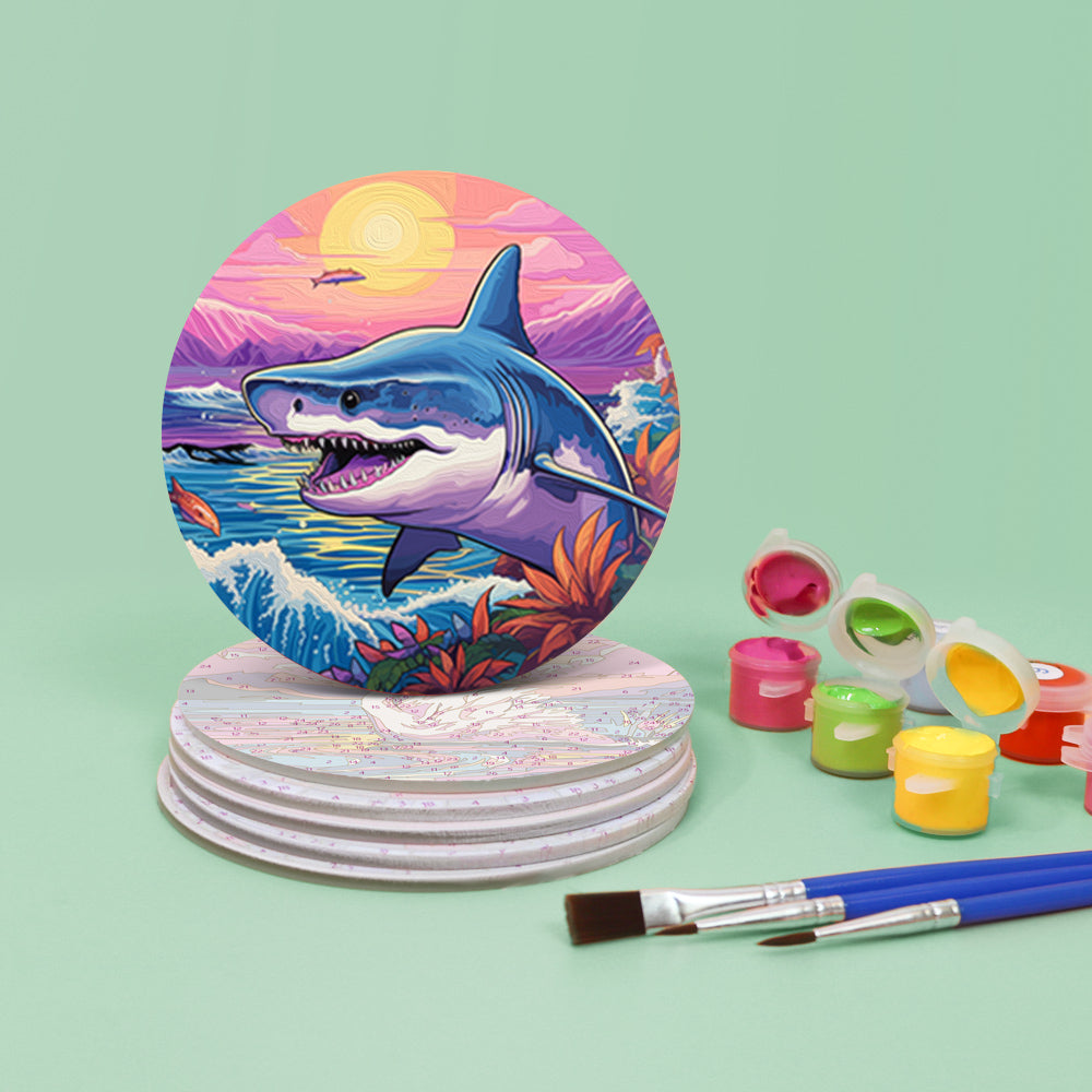 Juego de 6 pinturas por números de puesta de sol en el océano para principiantes y adultos.