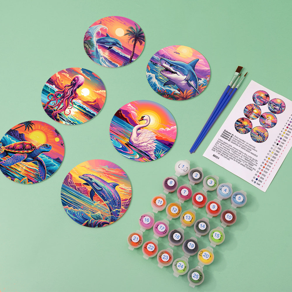 Coastal wall art paint by numbers kit, Ocean Glow series.