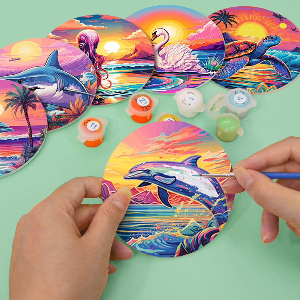 Kit de pintura por números Ocean Glow, relajante obra de arte DIY junto al mar.