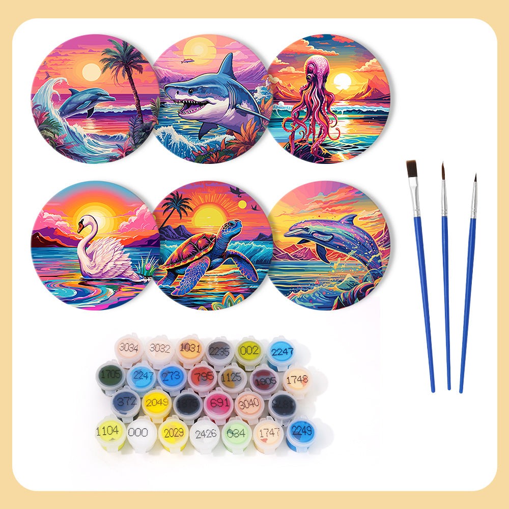 Beach themed paint by numbers set, Ocean Glow ocean view.