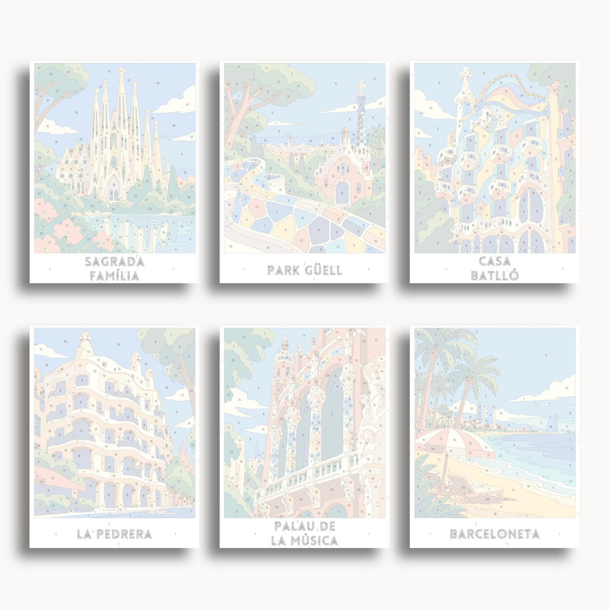 Barcelona travel poster mini paint by numbers collection