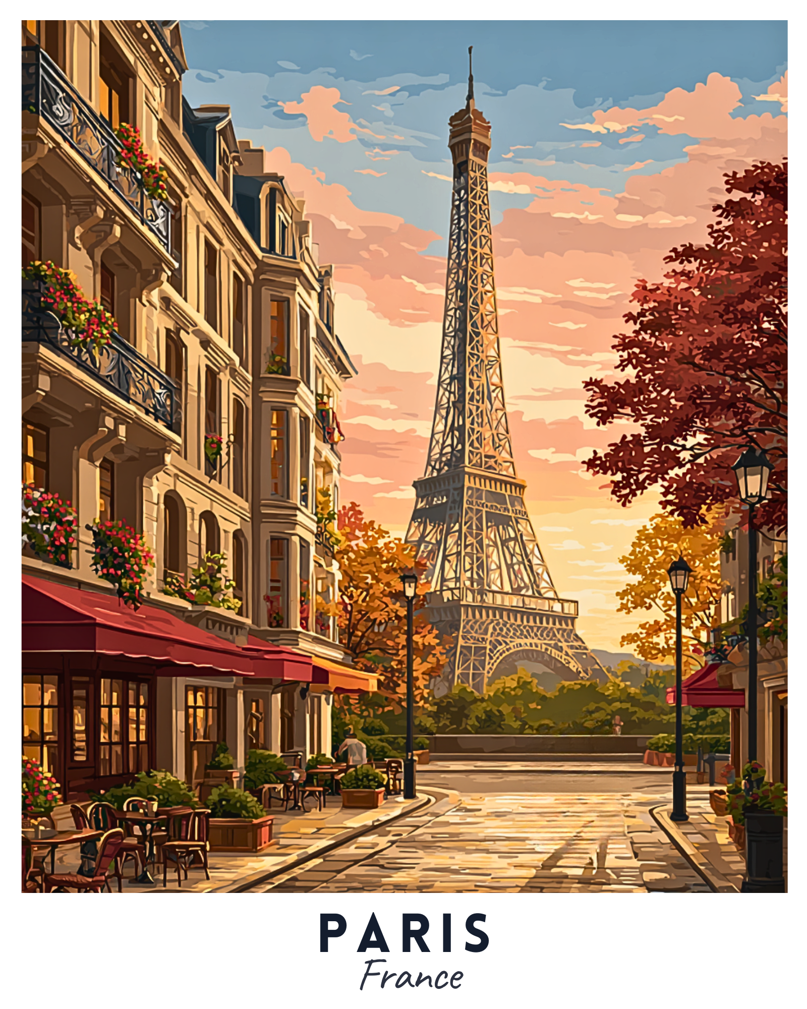 Illustration of Paris with the Eiffel Tower in the background