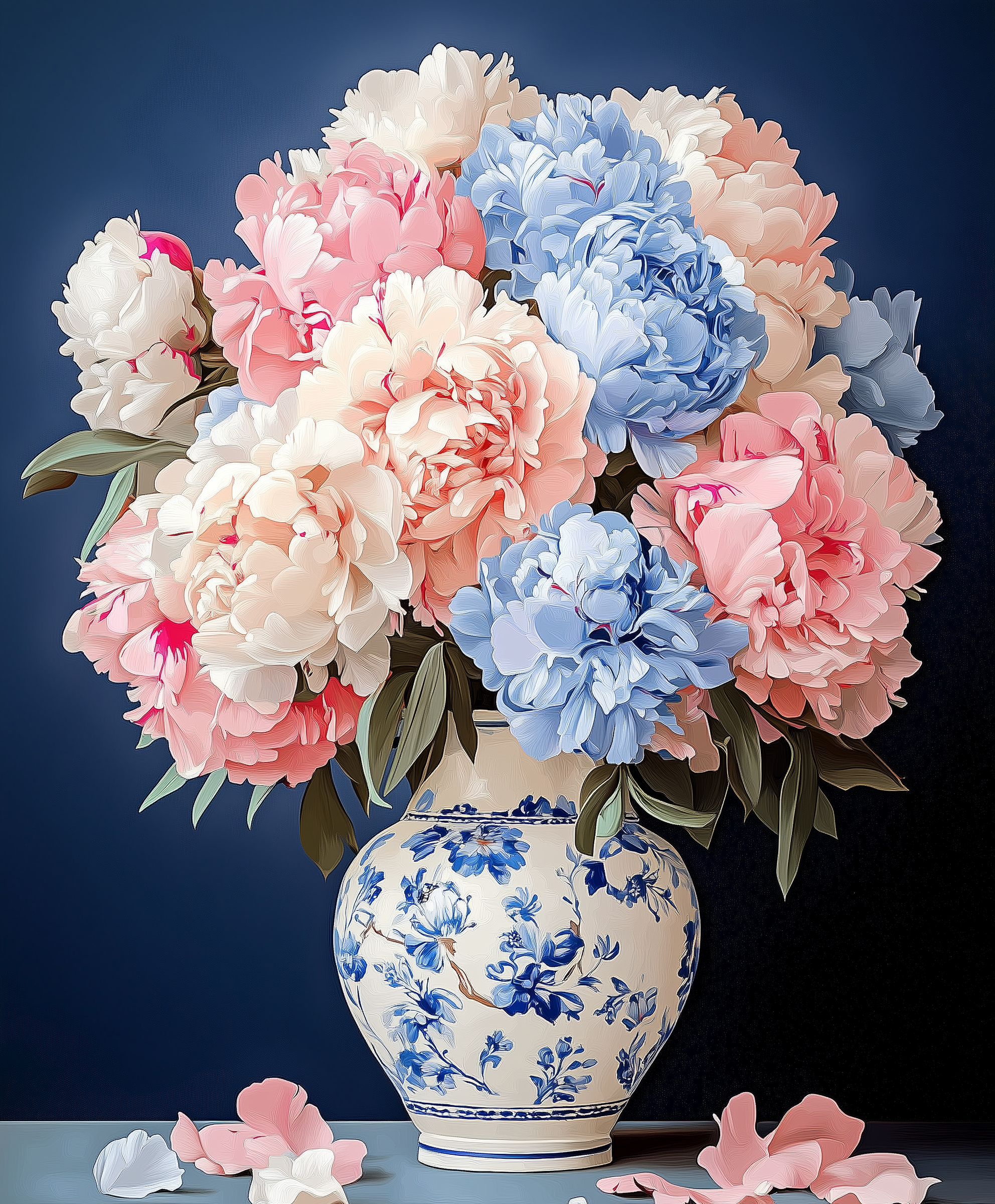 Blue & Blossom paint by numbers kit with acrylic paints for DIY floral canvas painting, perfect for beginners and hobbyists.