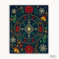Christmas Mandala Paint by Numbers kit featuring a radiant snowflake centerpiece surrounded by poinsettias, holly, golden bells, and whimsical cacti on a midnight-blue background