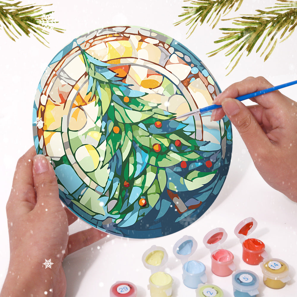 Seasonal paint by numbers kit with 6 Christmas reflection paintings for DIY holiday art.