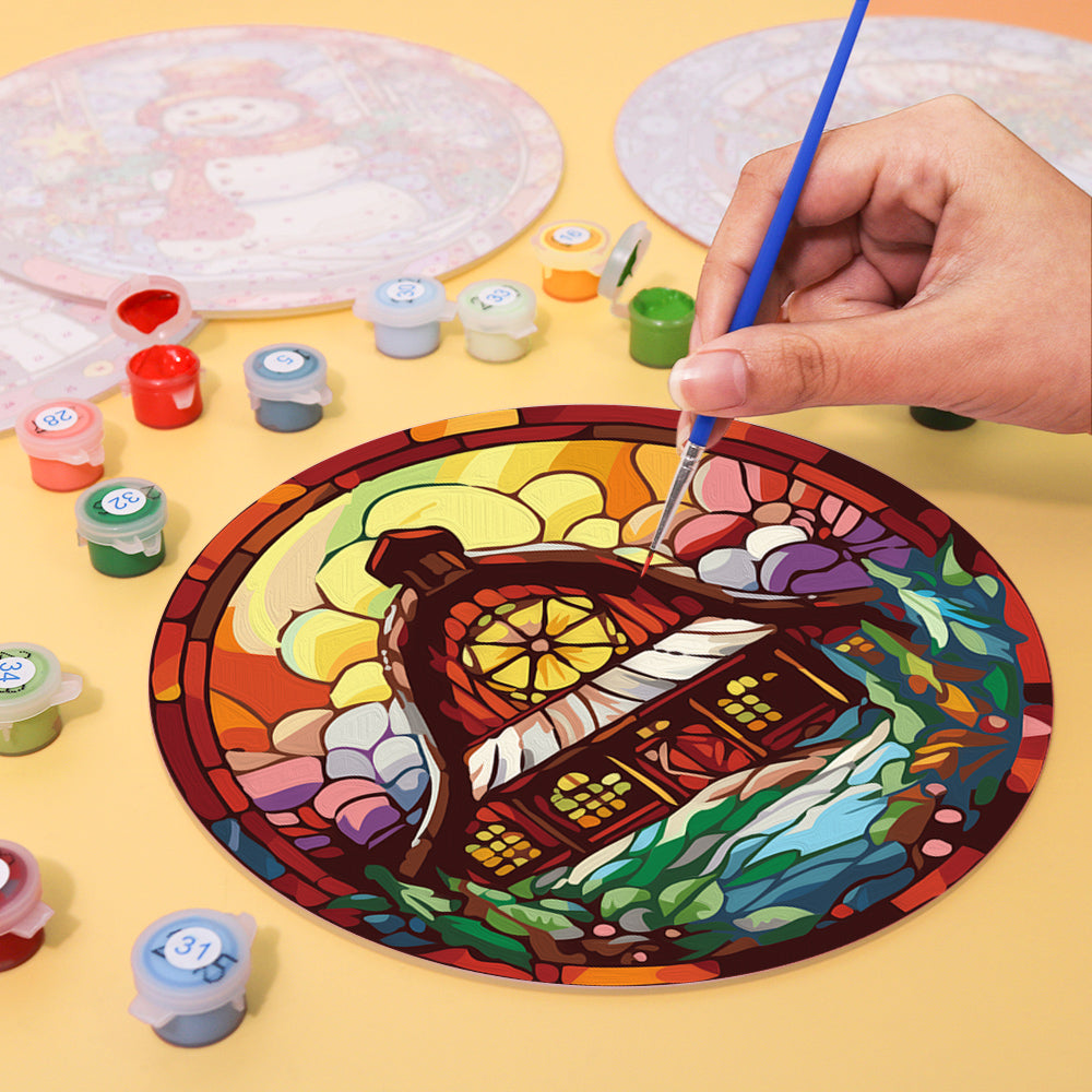 Holiday paint by numbers kit with 6 Christmas reflection designs, perfect for winter home décor.