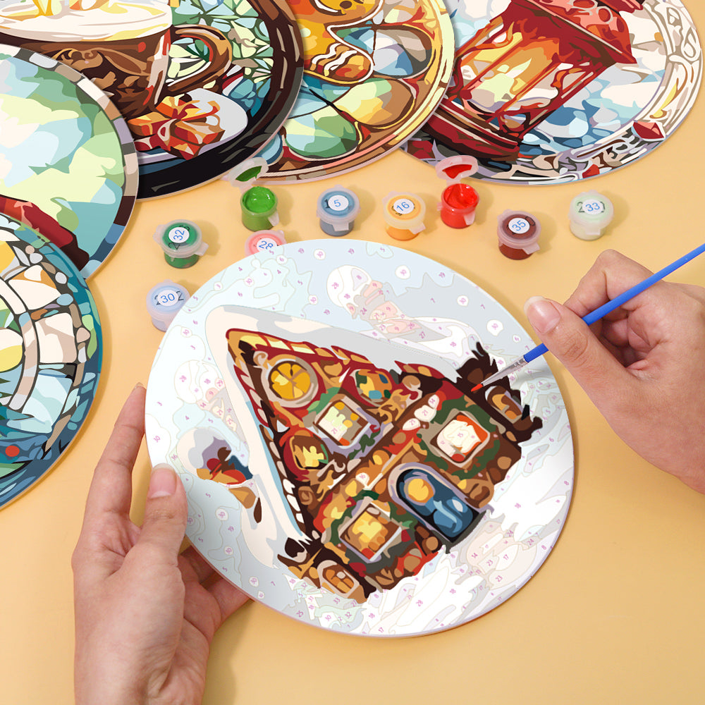 Kit de pintura navideña DIY, juego de 6 acogedoras escenas festivas sobre lienzo numerado.