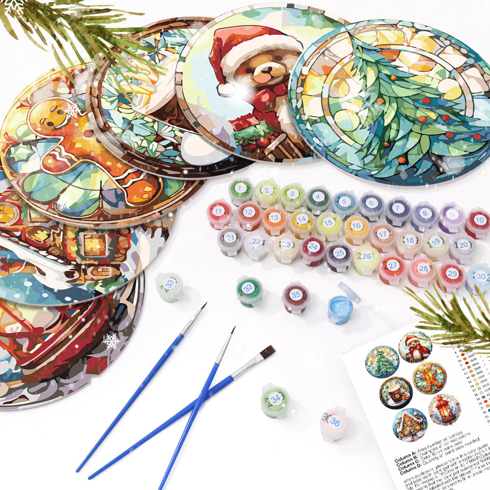 Juego de 6 pinturas por números para principiantes, acogedor diseño navideño.