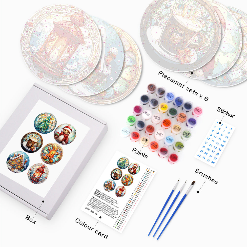 Holiday home decor painting kit, Cozy Christmas set of 6 paint by numbers.