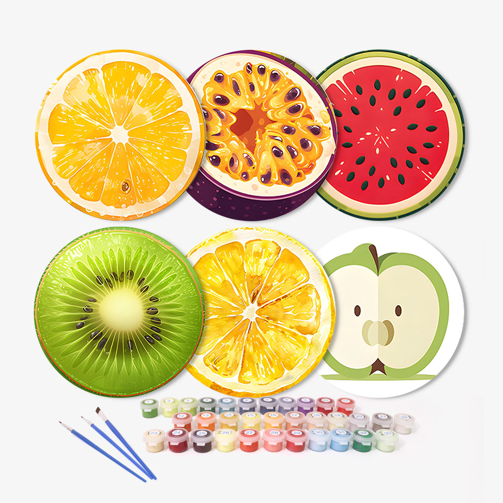 DIY fruit art wall painting kit, numbered canvas set of 6 for stress-free creativity.
