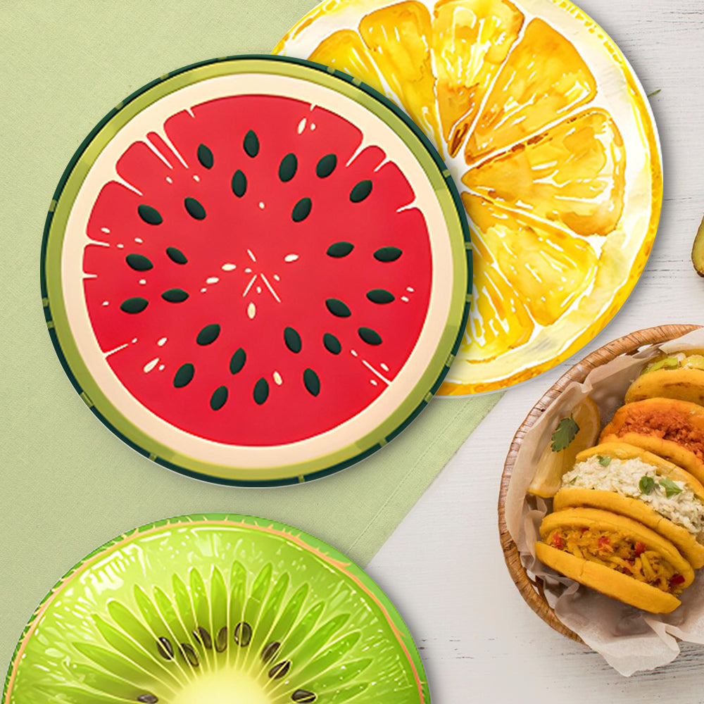 Sechsteiliges Obstspritzer-Malset mit nummerierten Leinwänden für einfach zu bemalende Wandbilder.