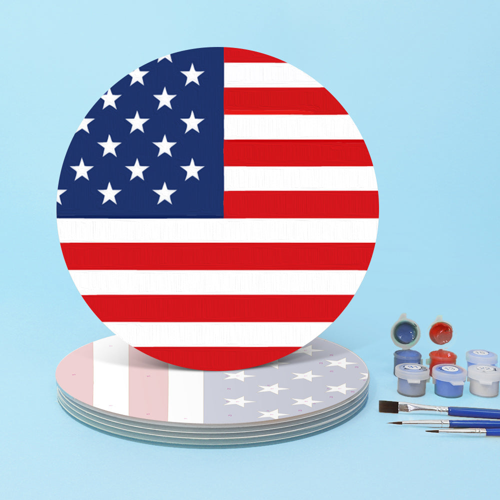 Ensemble de peinture patriotique DIY par numéros avec étoiles et rayures rouge blanc bleu.