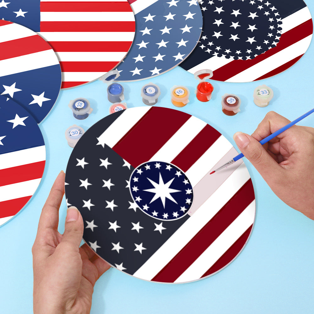 Red white and blue paint by numbers set of 6 for patriotic home decoration.