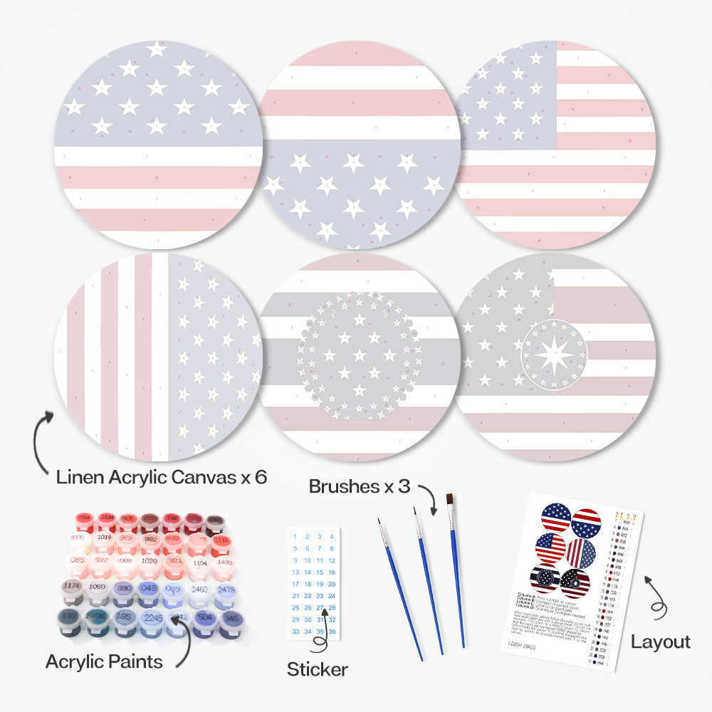 Paint by numbers USA patriotic wall decor set with stars and stripes design.