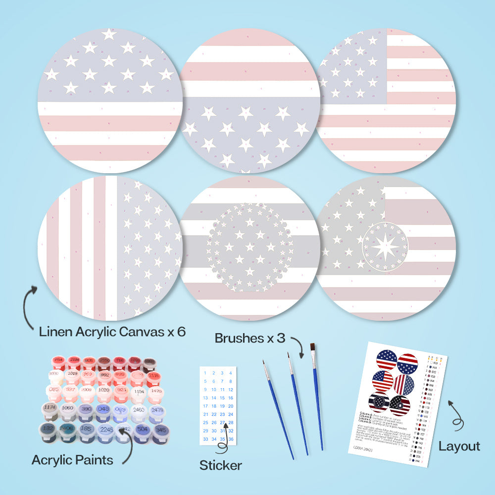 DIY American flag paint by numbers kit for creative patriotic artwork.