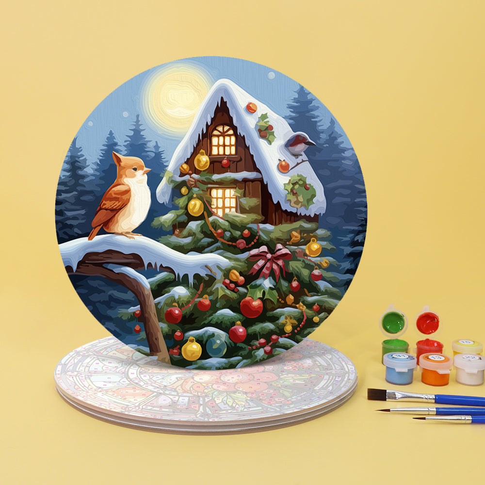 Stained glass effect paint by numbers set featuring light reflections wall art.