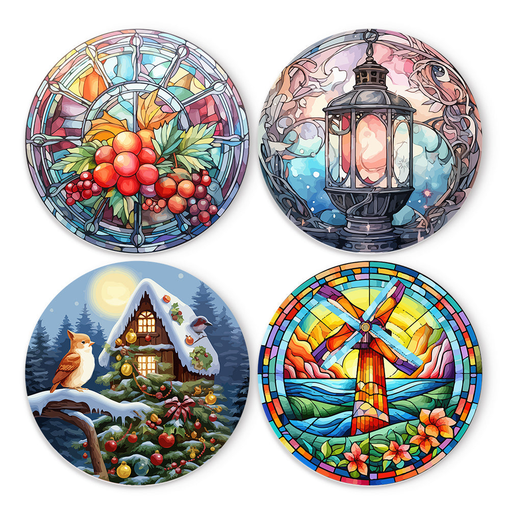 Kit de pintura por números para vidrio y luz con 4 lienzos para principiantes y adultos.