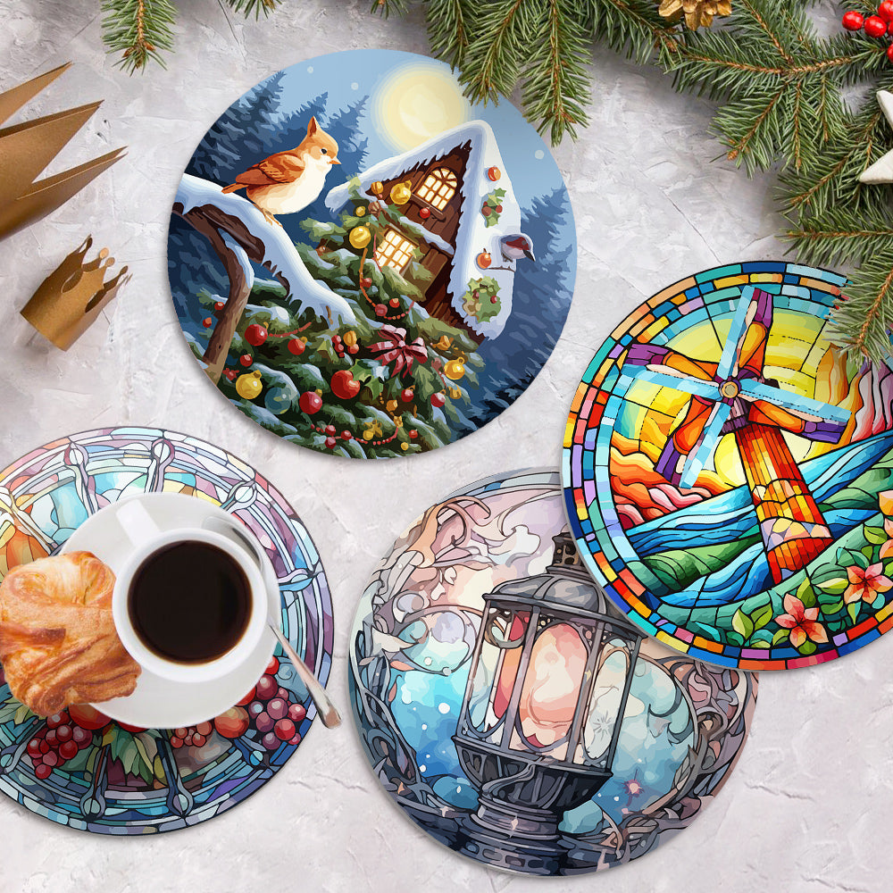 Creative stained glass paint by numbers kit with luminous light reflections.