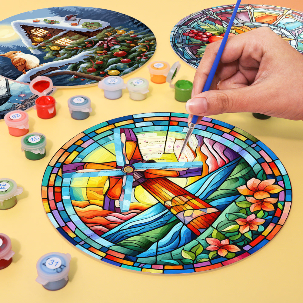 Kit de pintura con temática de vidrio y luz con lienzo numerado para una fácil decoración del hogar.