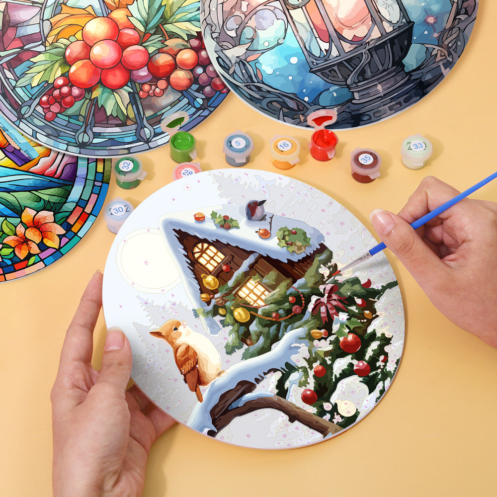 Kit de pintura con luz y vidrio para principiantes con diseño de lienzo numerado.