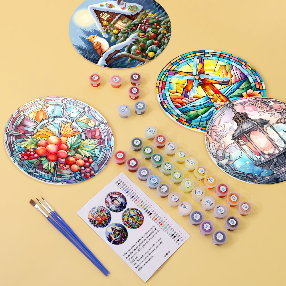 DIY stained glass paint by numbers art kit for creative home decoration.