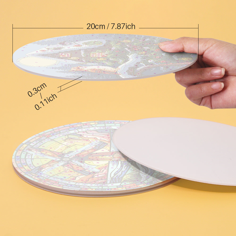 Juego de pintura por números para vidrio y luz que ofrece reflejos luminosos en obras de arte.