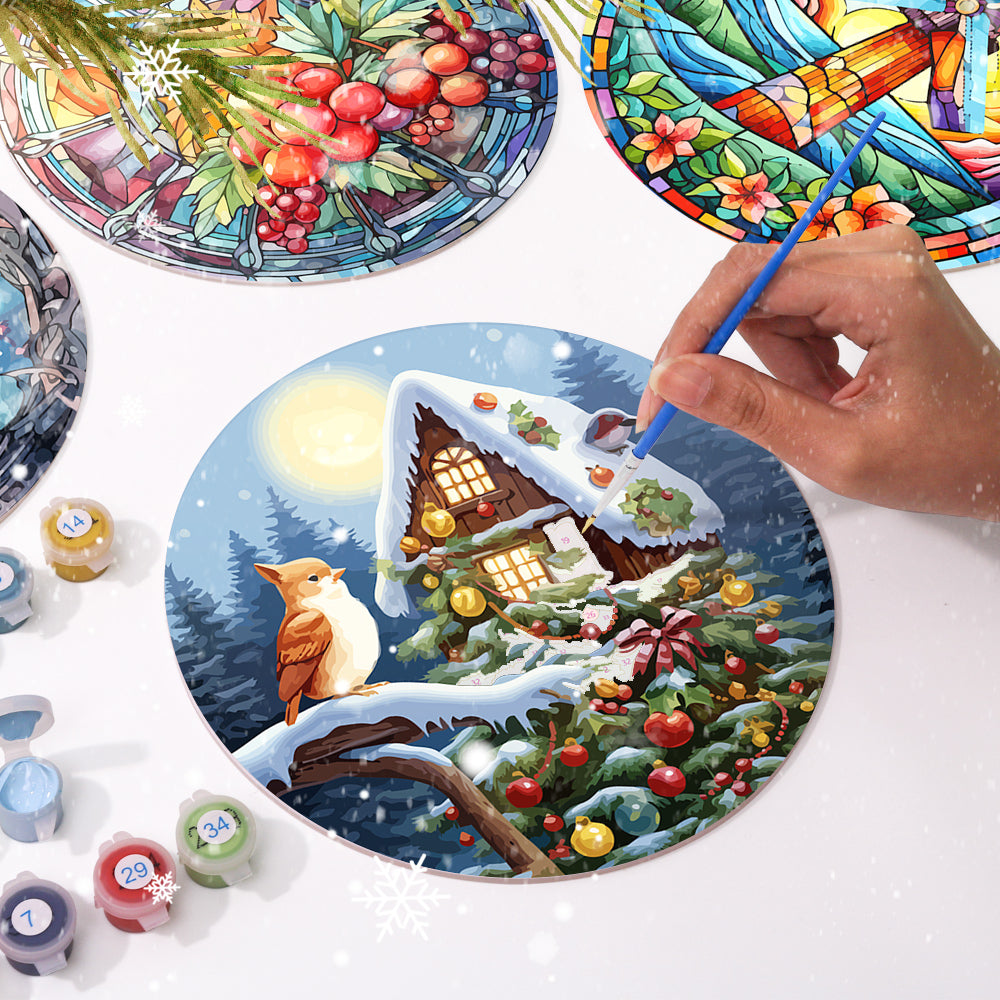 Kit de arte creativo de bricolaje con pintura por números inspirada en el vidrio para decoración de pared.