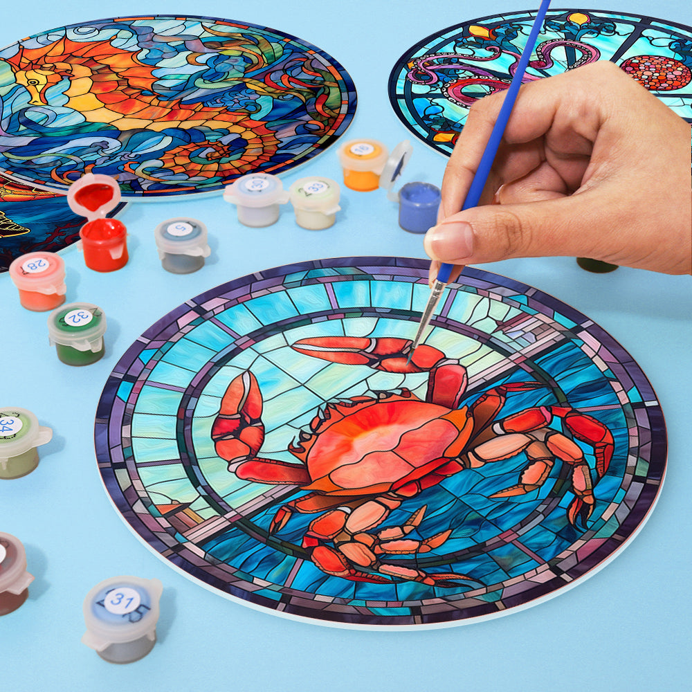 Sea Life Paint by Numbers with a design influenced by pablo picasso famous paintings, highlighting sea animals in cubist style.
