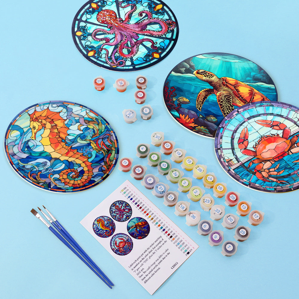 Sea Life Paint by Numbers echoing famous art paintings with detailed coral reefs and fish in bold colors.