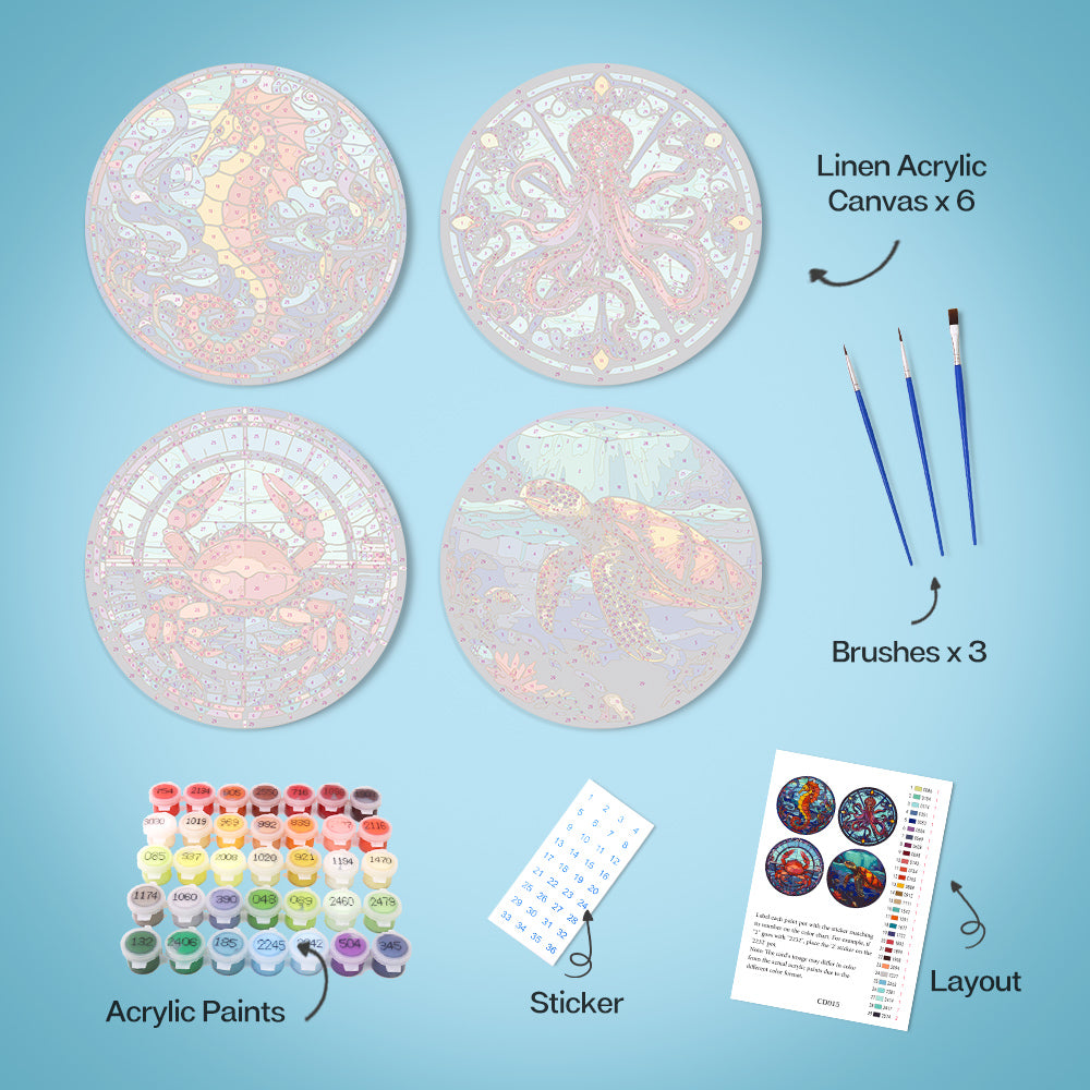 Sea Life Paint by Numbers using swirling colors reminiscent of van gogh famous paintings to create a vivid ocean scene.