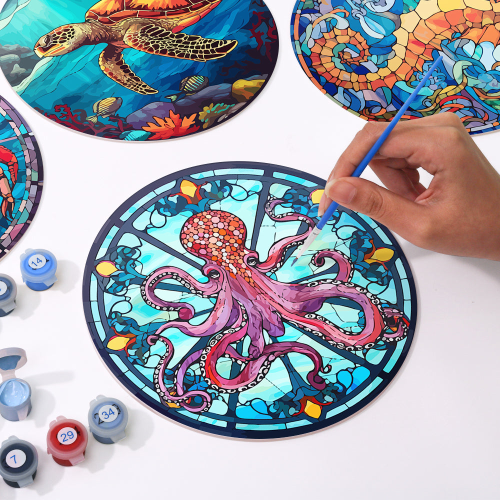 Sea Life Paint by Numbers blending colors reminiscent of vincent van gogh famous paintings with swirling sea patterns.