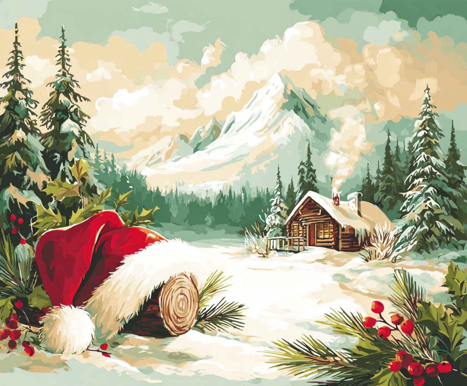 Cabin of Christmas Eve paint by numbers artwork