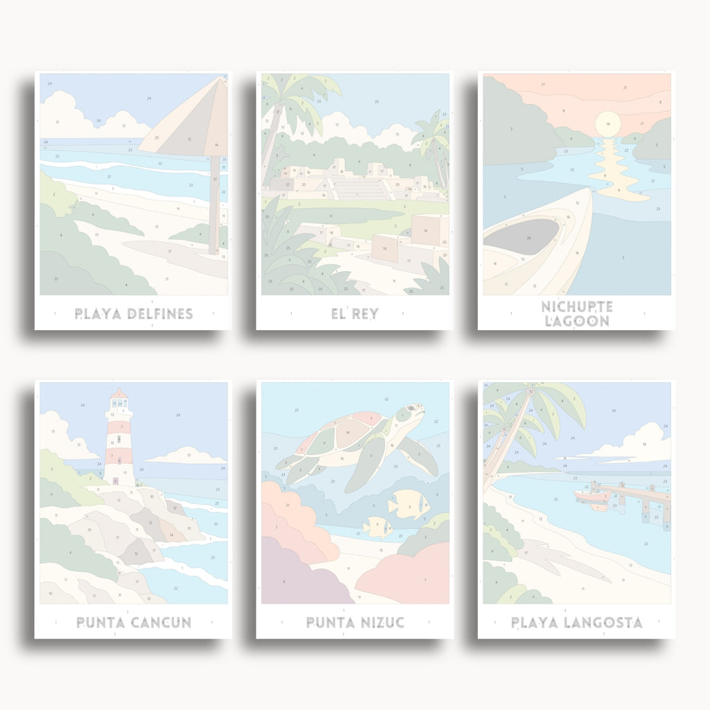 Cancun travel poster mini paint by numbers collection