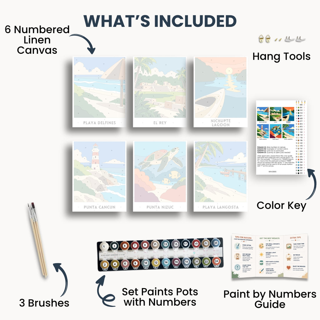 Cancun travel poster mini paint by numbers collection