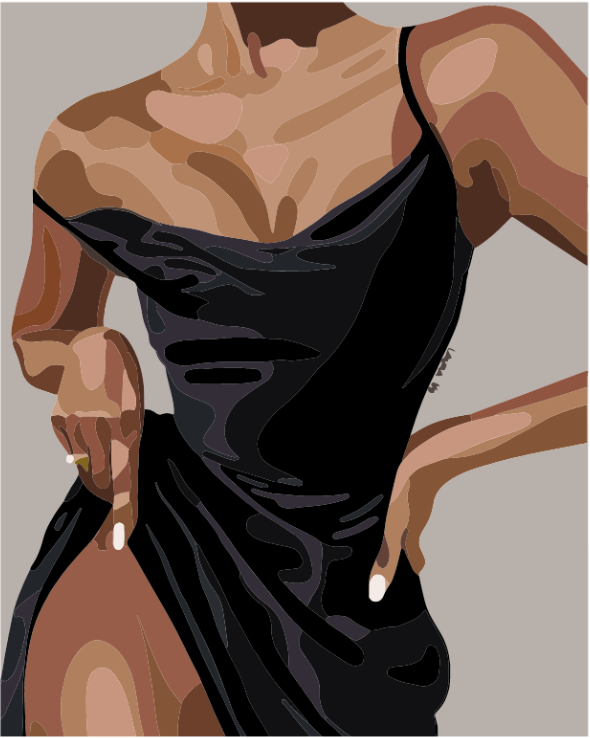 A paint by numbers kit depicting a silhouette of a person in elegant attire.