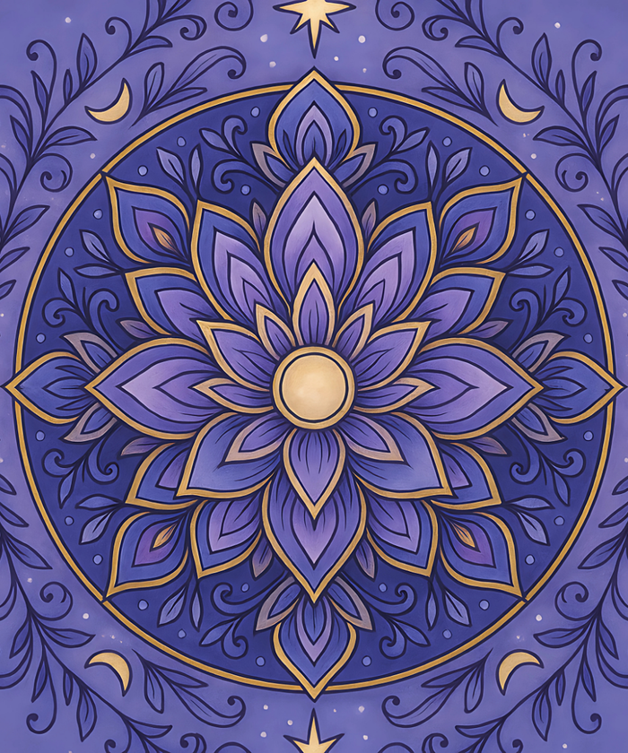 Close-up of the Celestial Lotus Mandala linen canvas showing detailed numbered sections for easy and precise painting