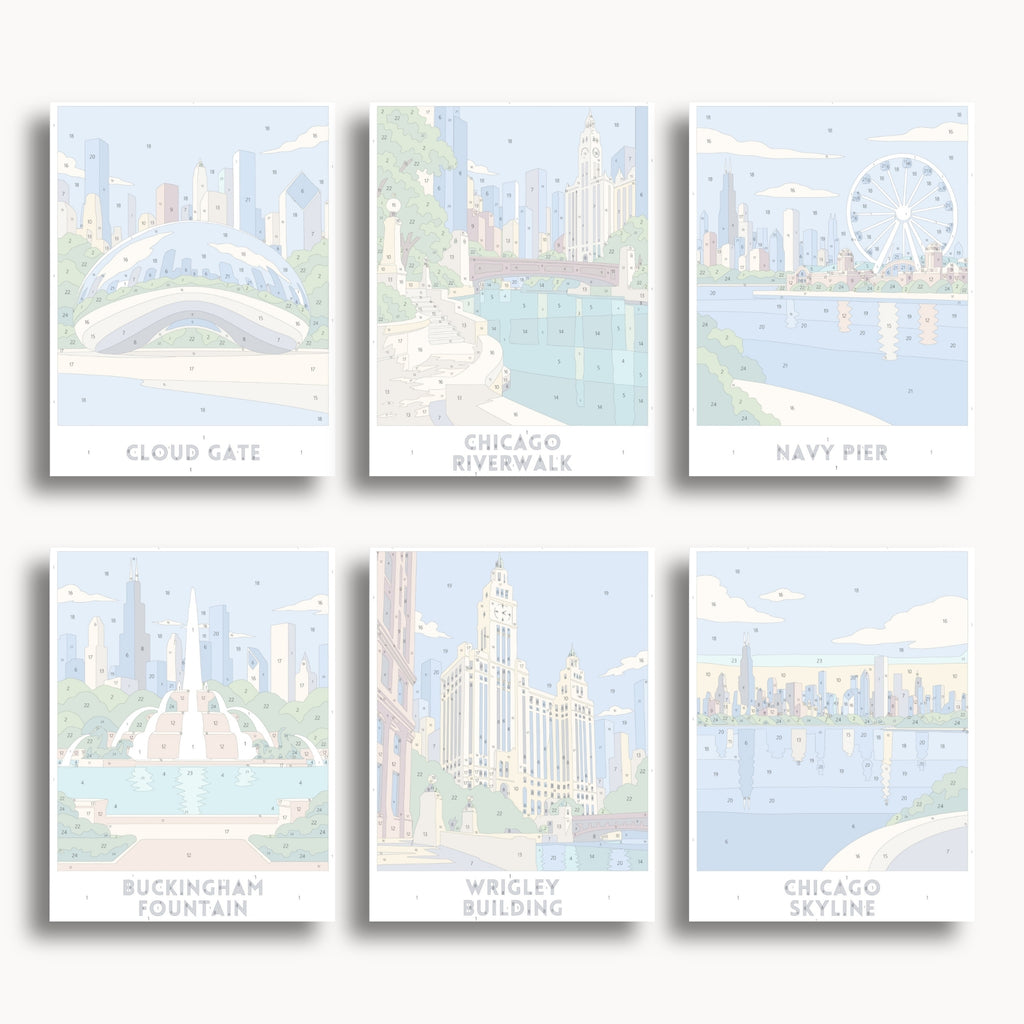Chicago travel poster mini paint by numbers collection
