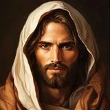 Religious paint by numbers kit featuring a serene portrait of Jesus with warm light