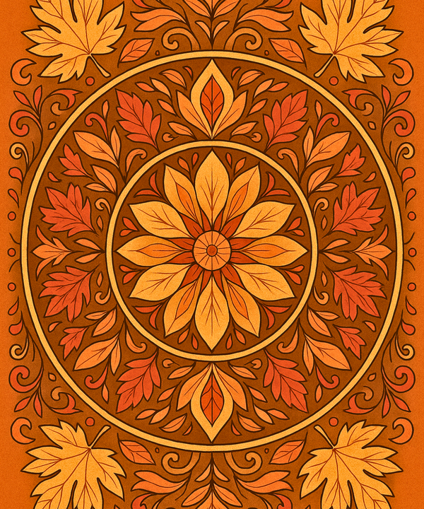 Close-up of the Autumn Leaves Mandala linen canvas showing detailed numbered sections for easy painting