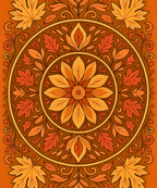 Close-up of the Autumn Leaves Mandala linen canvas showing detailed numbered sections for easy painting