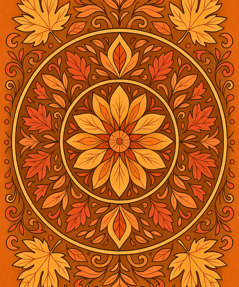 Primer plano del lienzo de lino Mandala de hojas de otoño que muestra secciones numeradas detalladas para pintar fácilmente