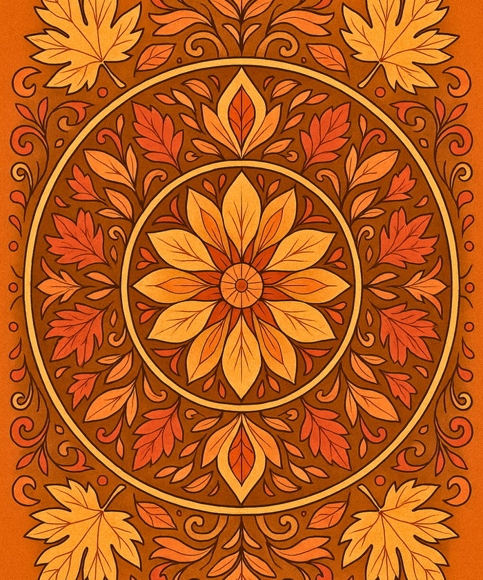 Close-up of the Autumn Leaves Mandala linen canvas showing detailed numbered sections for easy painting