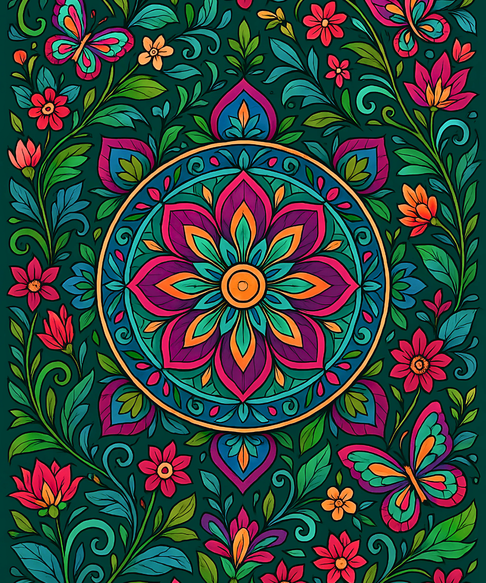 Gros plan de la toile en lin Botanic Bliss Mandala montrant des sections numérotées pour une peinture facile et précise