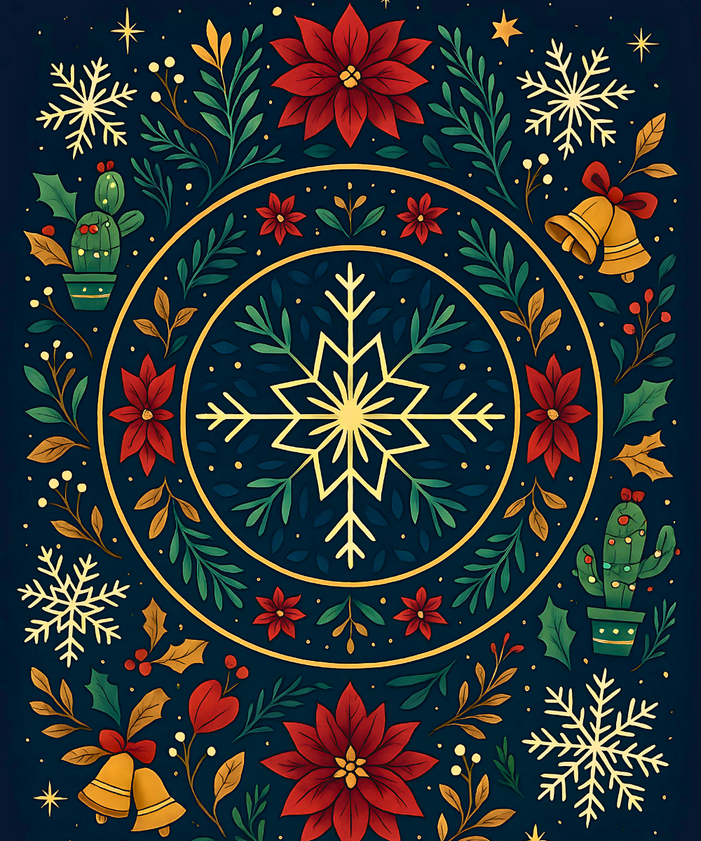 Close-up of the Christmas Mandala linen canvas showing numbered sections for easy paint application