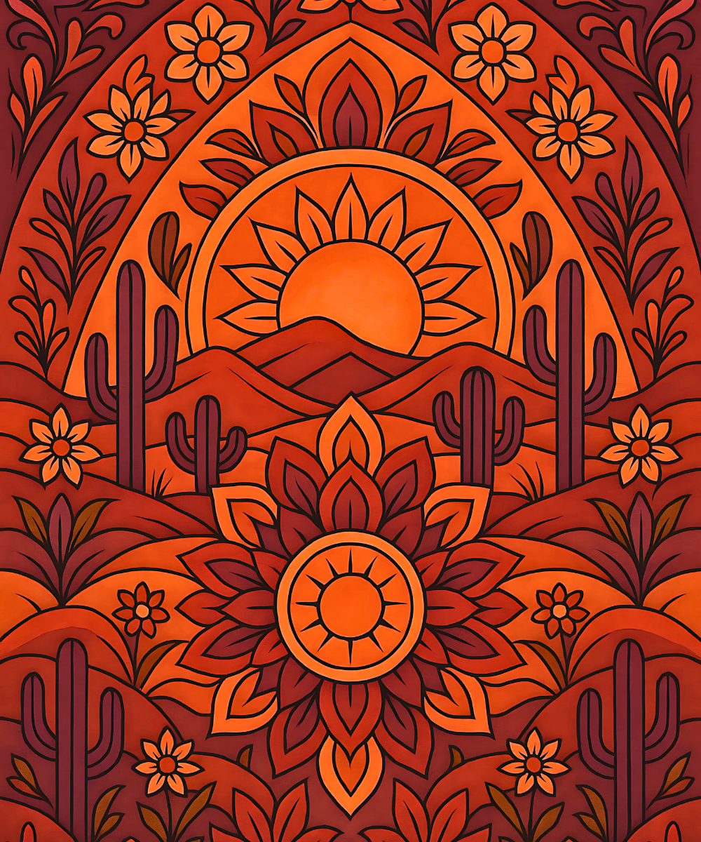 Close-up of the Desert Mandala linen canvas showing detailed numbered sections for easy painting